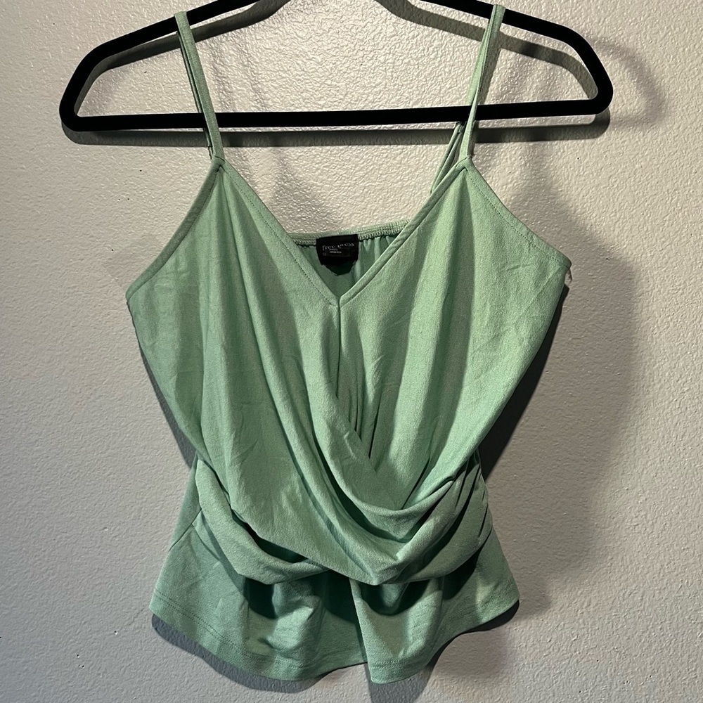 FREE PRESS- Mint Green Skinny Strap Tank Top Blouse Cross Over Design Si…